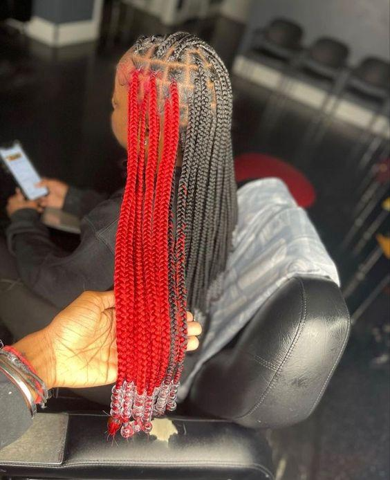 Black and Red Knotless Braids