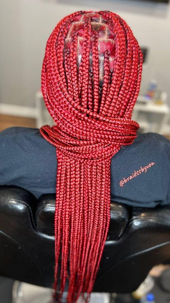 Medium Red Knotless Braids