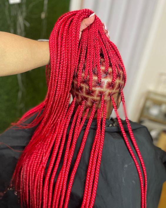 Small Red Knotless Braids