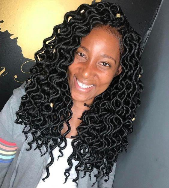 Long Faux Locs With Big S Curl 