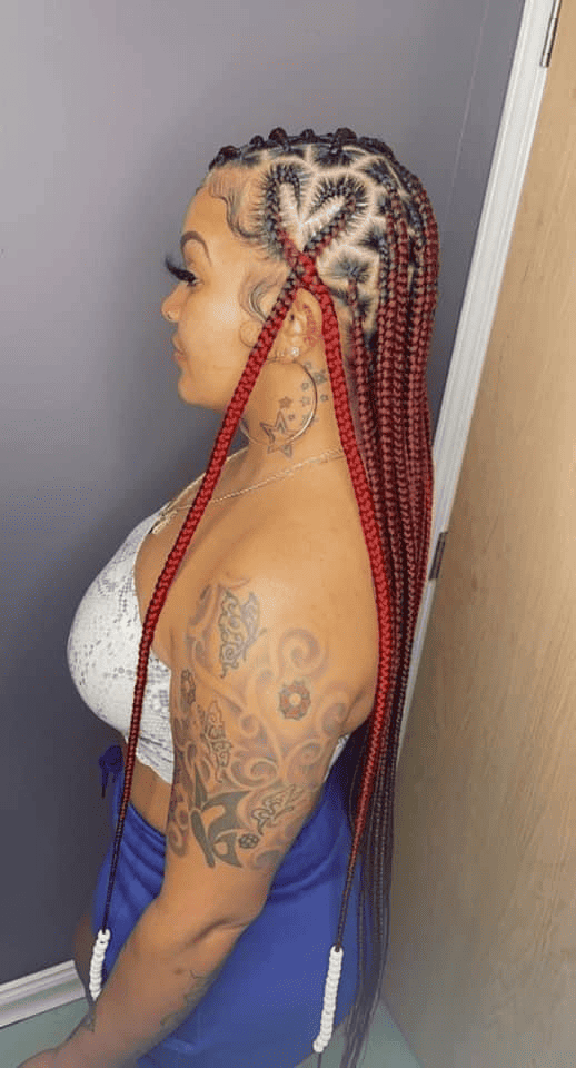 Brown and Red Knotless Braids