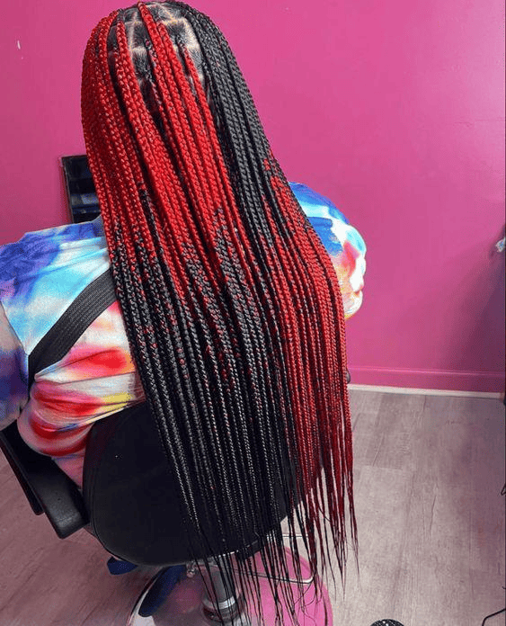 Knotless Braids With Red Highlights