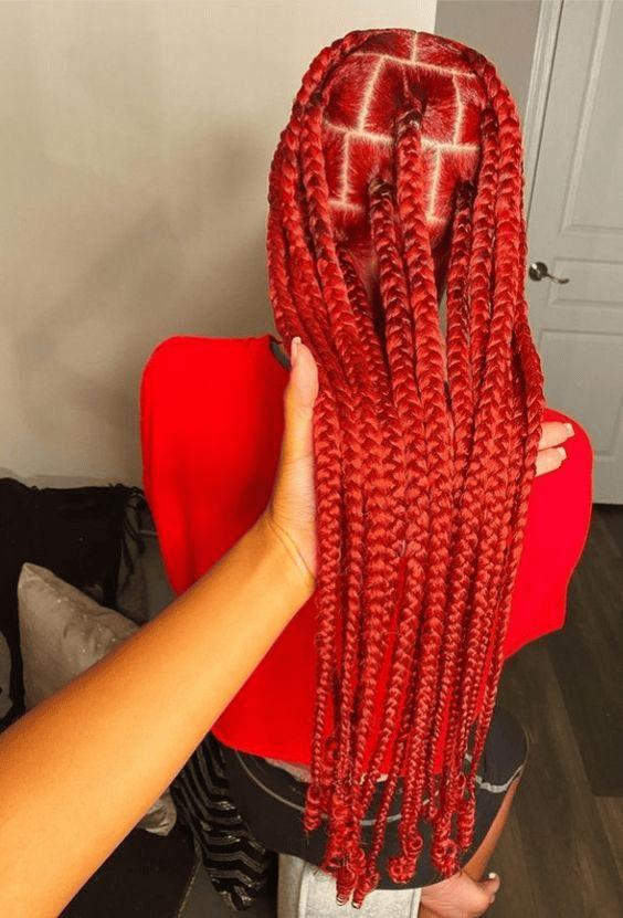 red jumbo box braids